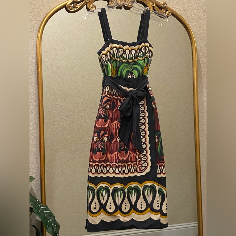 FARM Rio Coconut Tree Flow Scarf Linen Blend Midi Dress Size S - Picture 2 of 15